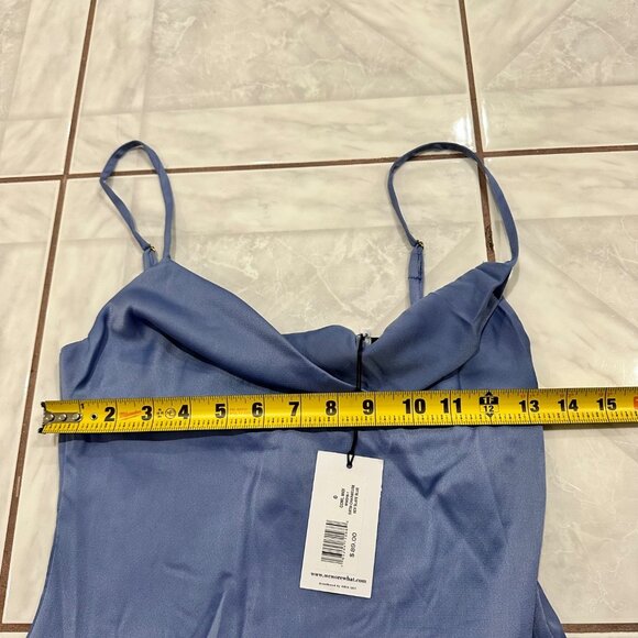 NWT WeWoreWhat Revolve Blue Slate Periwinkle Satin Midi Cowl Neck Dress Size 0 - Picture 9 of 12